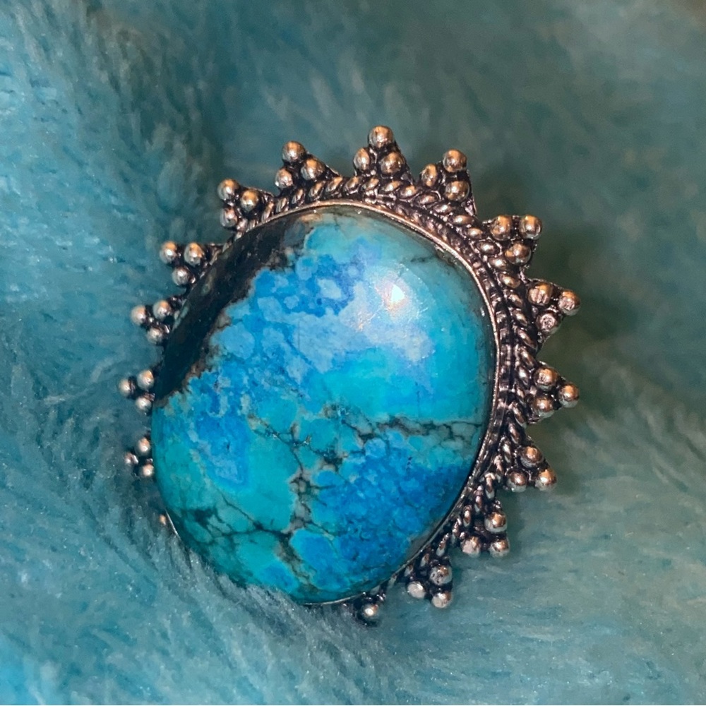 Kingman Turquoise Sunray Natural Gemstone 925 Handcrafted Ring